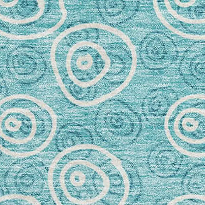 Teal And Ivory Polka Dot Washable Area Rug With UV Protection Photo 3