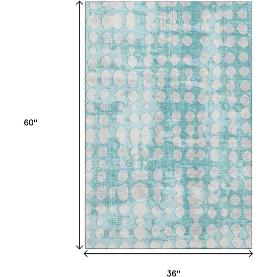 Teal And Ivory Polka Dot Washable Area Rug With UV Protection Photo 3