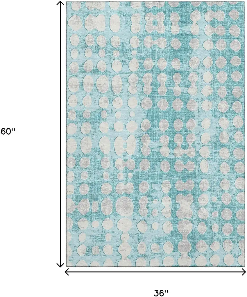 Teal And Ivory Polka Dot Washable Area Rug With UV Protection Photo 3