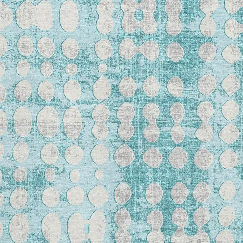 Teal And Ivory Polka Dot Washable Area Rug With UV Protection Photo 3
