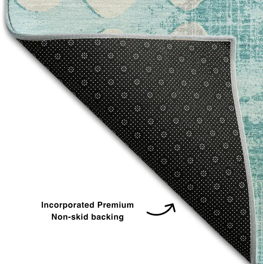 Teal And Ivory Polka Dot Washable Area Rug With UV Protection Photo 7