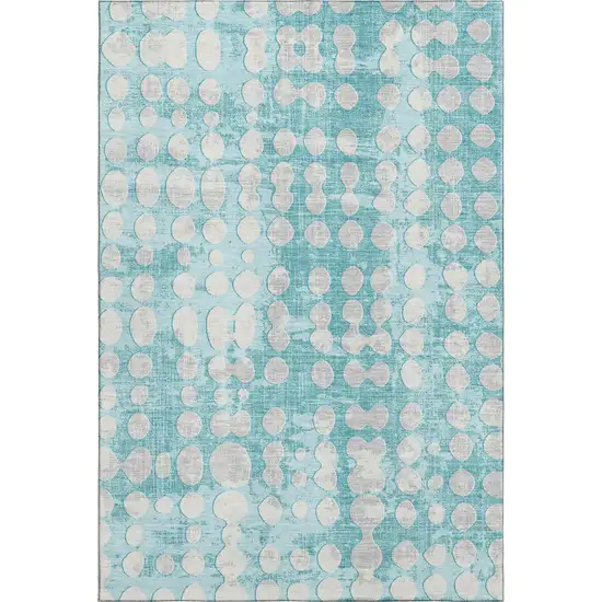 Teal And Ivory Polka Dot Washable Area Rug With UV Protection Photo 1