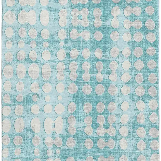 Teal And Ivory Polka Dot Washable Area Rug With UV Protection Photo 3