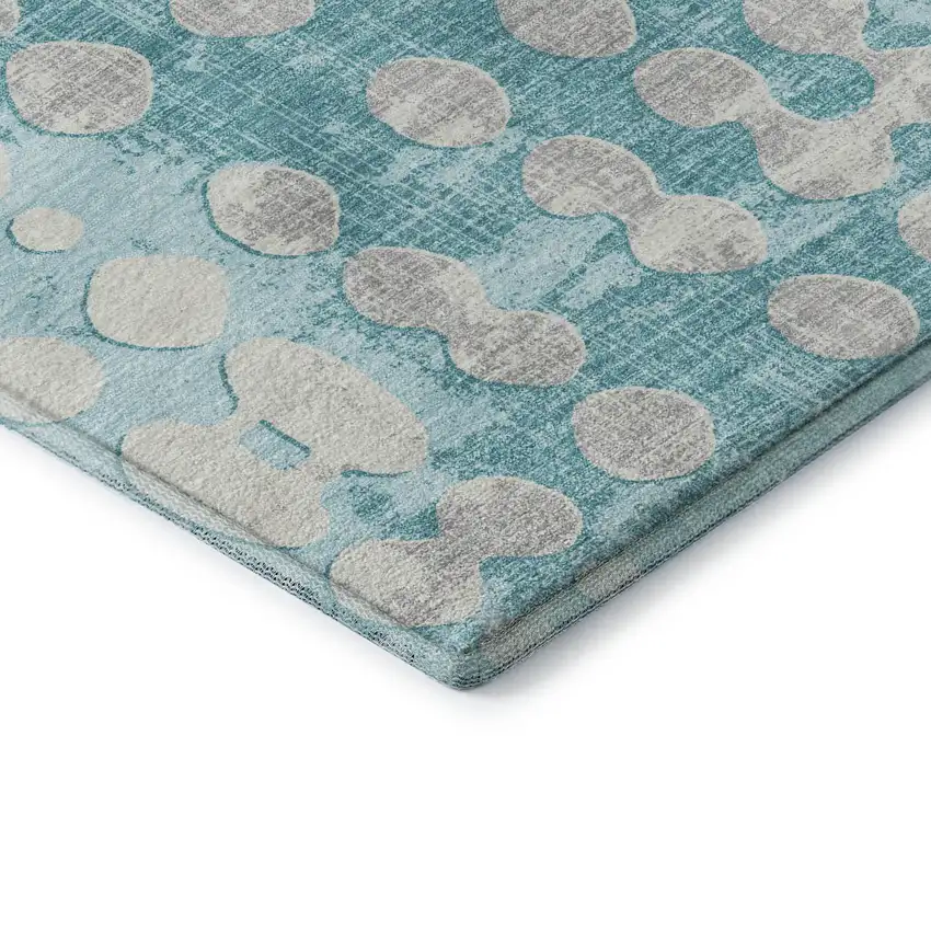 Teal And Ivory Polka Dot Washable Area Rug With UV Protection Photo 8