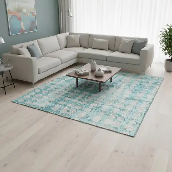 Teal And Ivory Polka Dot Washable Area Rug With UV Protection Photo 2