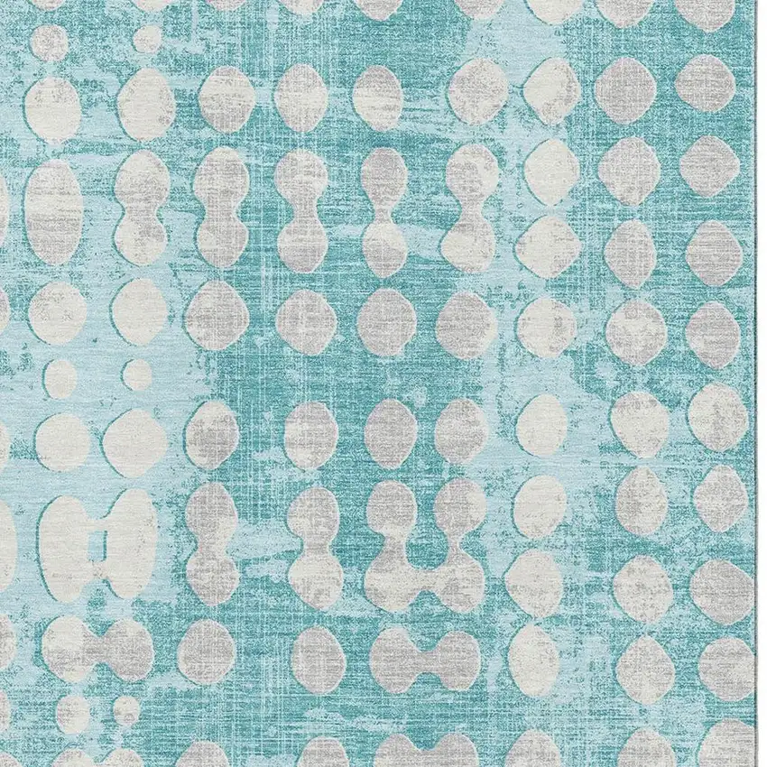 Teal And Ivory Polka Dot Washable Area Rug With UV Protection Photo 3