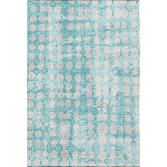 Teal And Ivory Polka Dot Washable Area Rug With UV Protection Photo 4