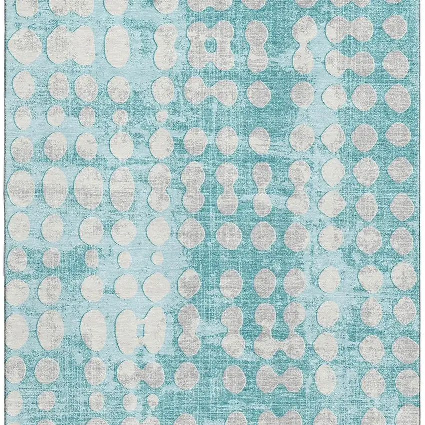 Teal And Ivory Polka Dot Washable Area Rug With UV Protection Photo 3