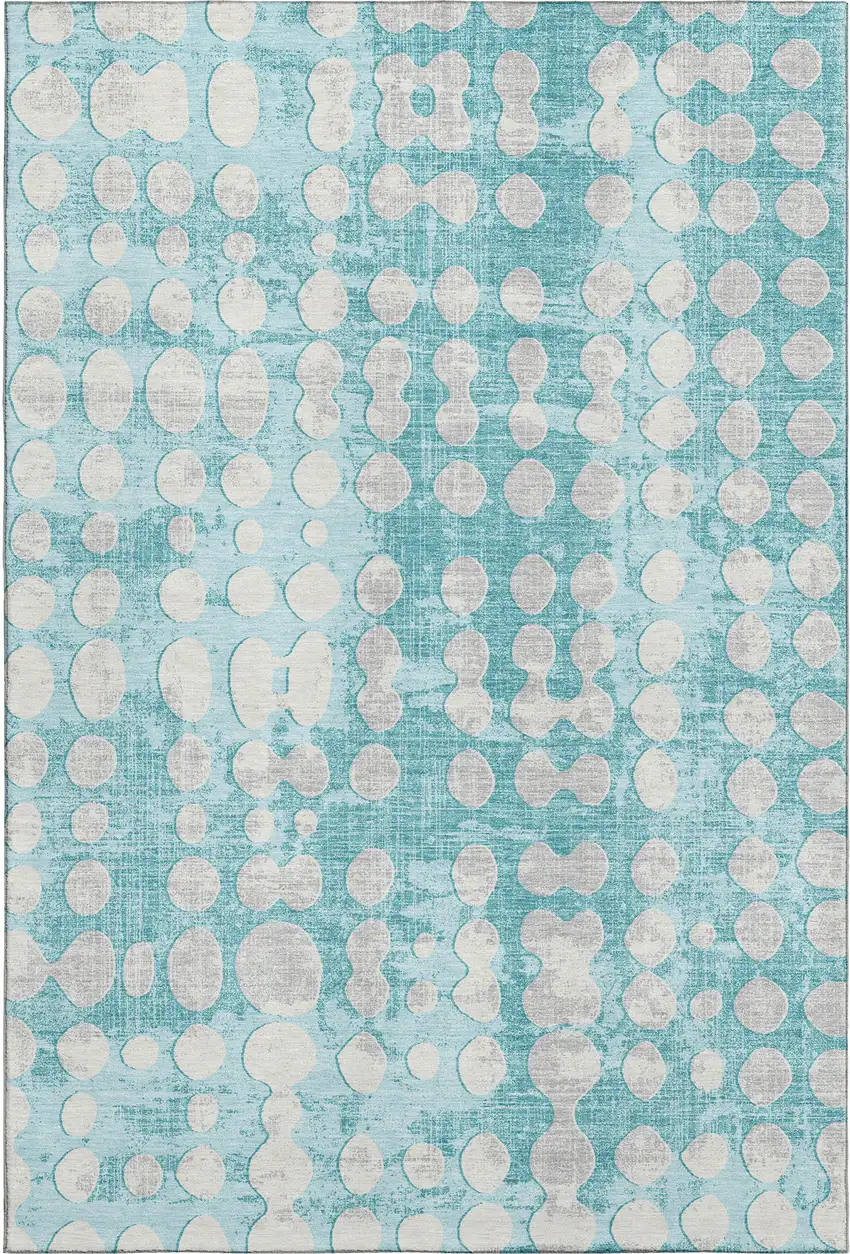 Teal And Ivory Polka Dot Washable Area Rug With UV Protection Photo 1