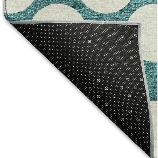 Teal And Ivory Polka Dot Washable Area Rug With UV Protection Photo 7