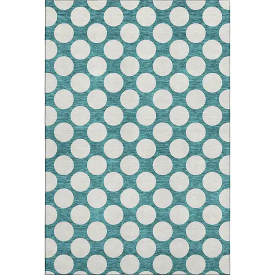 Teal And Ivory Polka Dot Washable Area Rug With UV Protection Photo 1