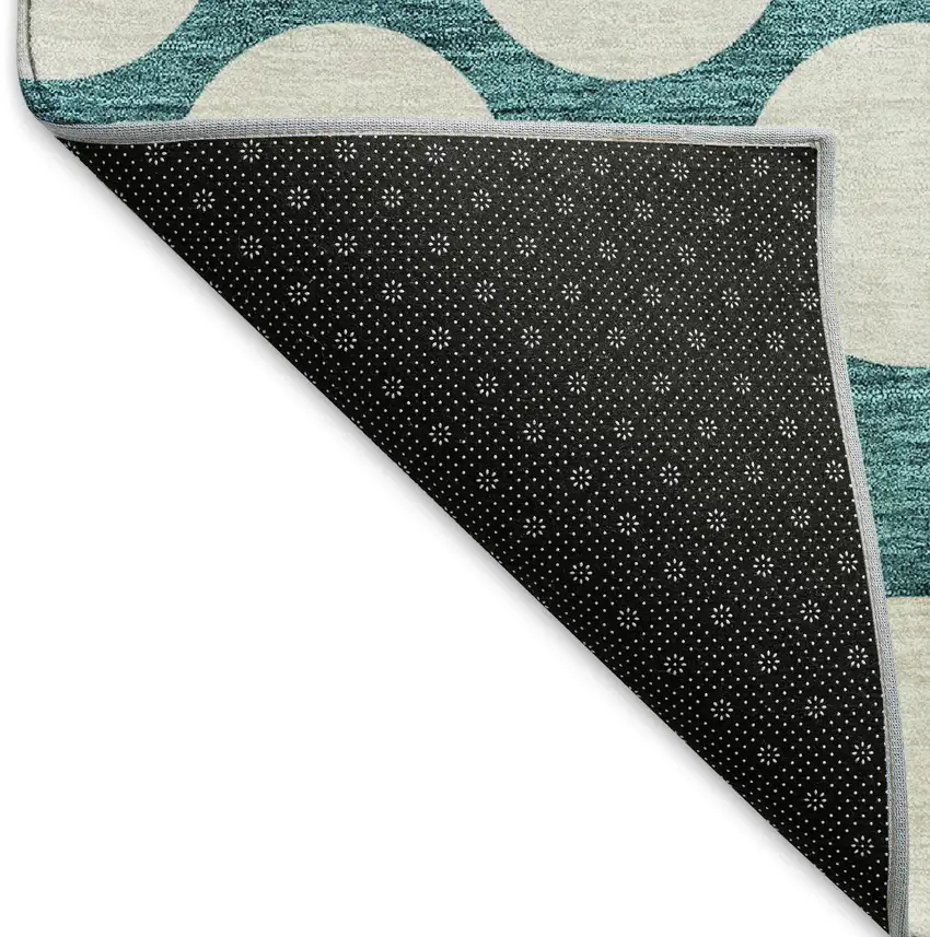 Teal And Ivory Polka Dot Washable Area Rug With UV Protection Photo 7