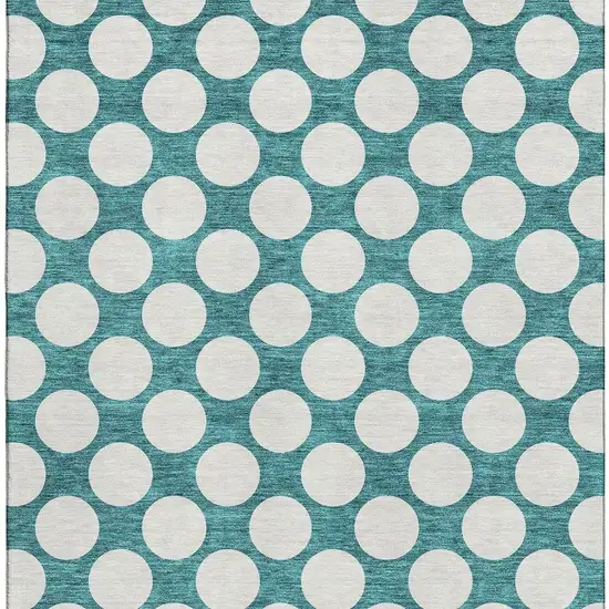 Teal And Ivory Polka Dot Washable Area Rug With UV Protection Photo 4