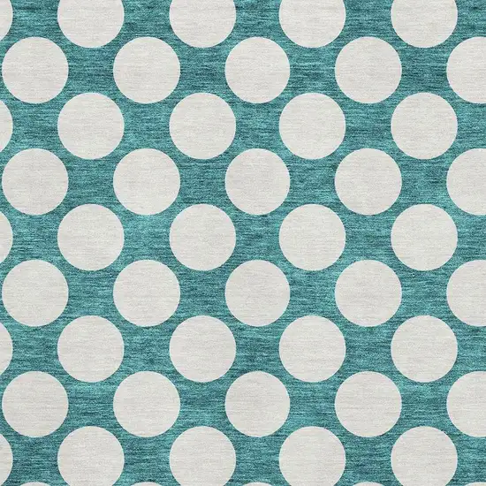 Teal And Ivory Polka Dot Washable Area Rug With UV Protection Photo 3