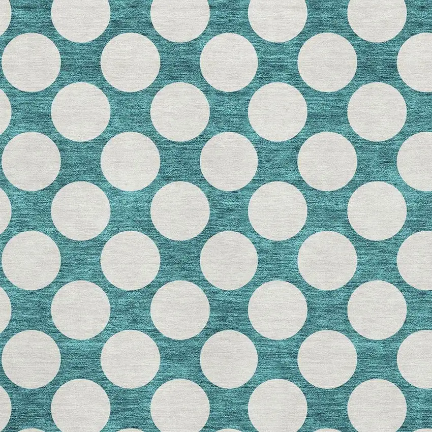 Teal And Ivory Polka Dot Washable Area Rug With UV Protection Photo 3