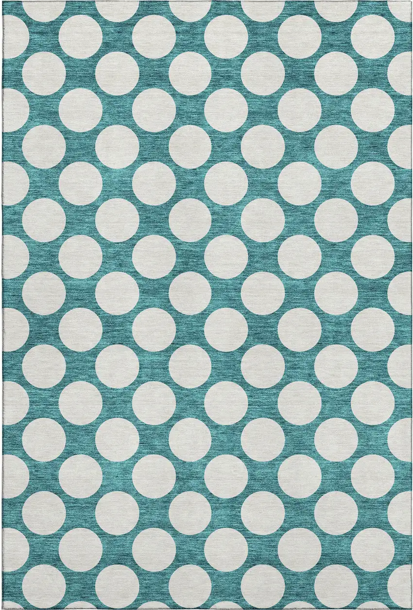 Teal And Ivory Polka Dot Washable Area Rug With UV Protection Photo 1