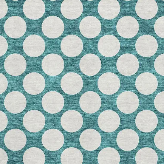 Teal And Ivory Polka Dot Washable Area Rug With UV Protection Photo 3