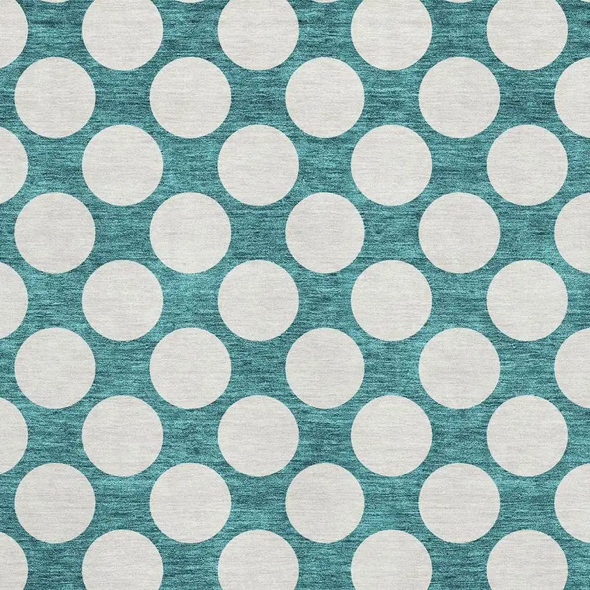 Teal And Ivory Polka Dot Washable Area Rug With UV Protection Photo 3
