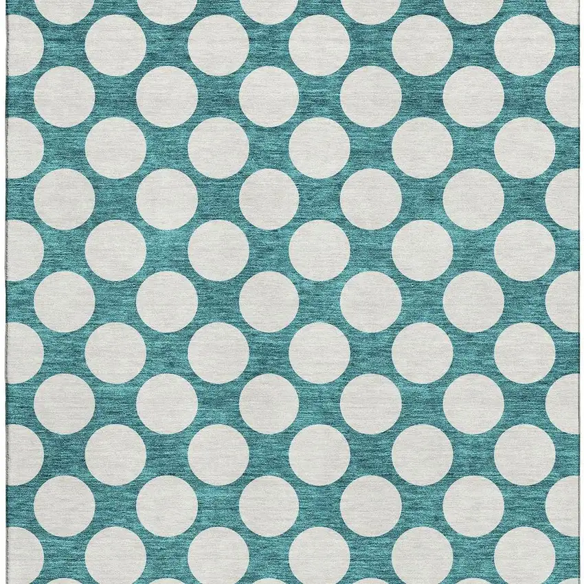 Teal And Ivory Polka Dot Washable Area Rug With UV Protection Photo 4