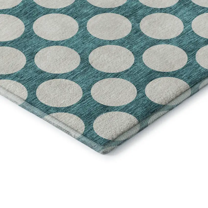 Teal And Ivory Polka Dot Washable Area Rug With UV Protection Photo 7