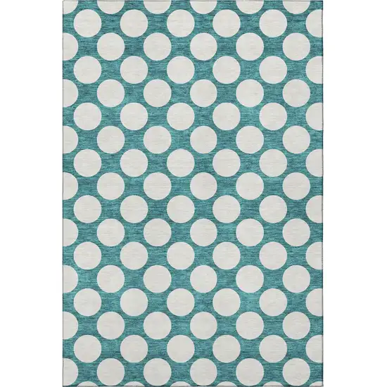 Teal And Ivory Polka Dot Washable Area Rug With UV Protection Photo 3