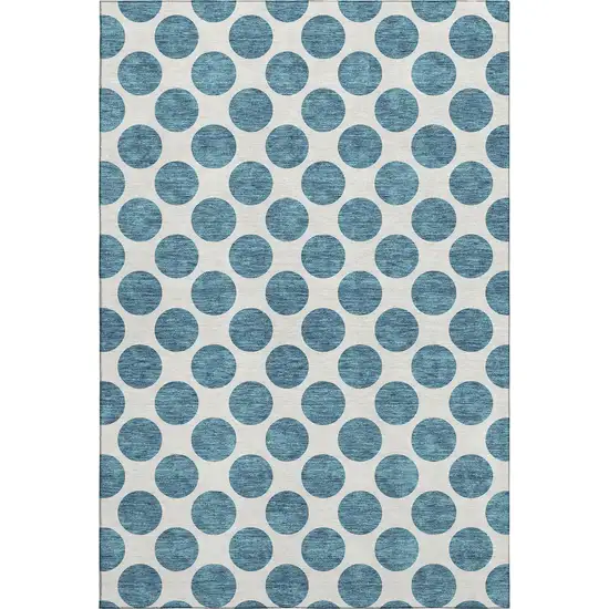 Teal And Ivory Polka Dot Washable Area Rug With UV Protection Photo 1