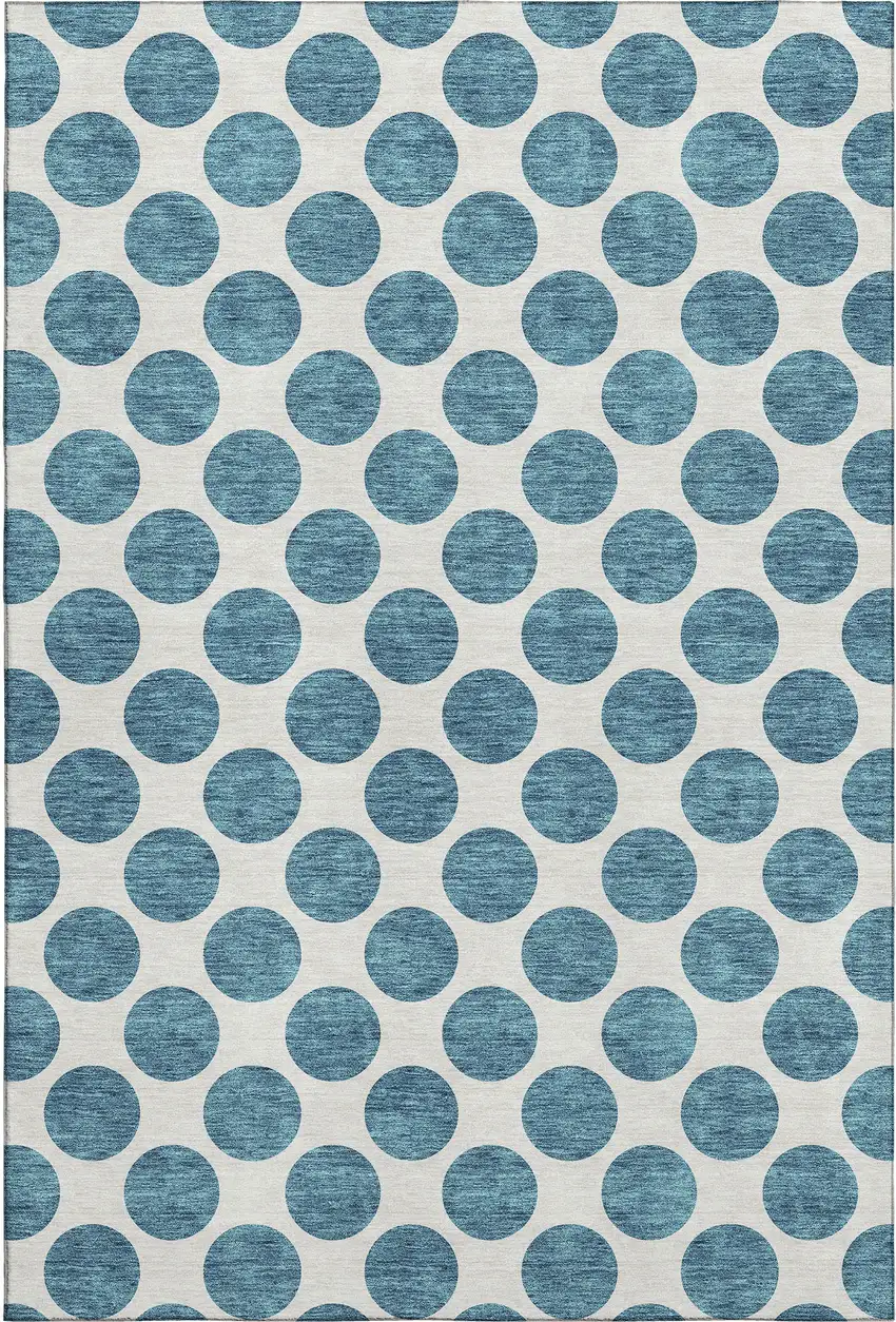 Teal And Ivory Polka Dot Washable Area Rug With UV Protection Photo 1