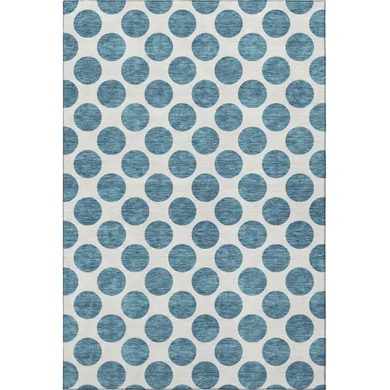 Teal And Ivory Polka Dot Washable Area Rug With UV Protection Photo 2