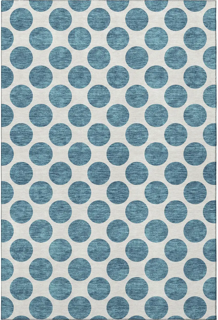 Teal And Ivory Polka Dot Washable Area Rug With UV Protection Photo 2