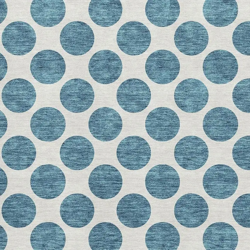 Teal And Ivory Polka Dot Washable Area Rug With UV Protection Photo 2