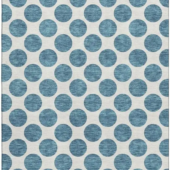 Teal And Ivory Polka Dot Washable Area Rug With UV Protection Photo 3