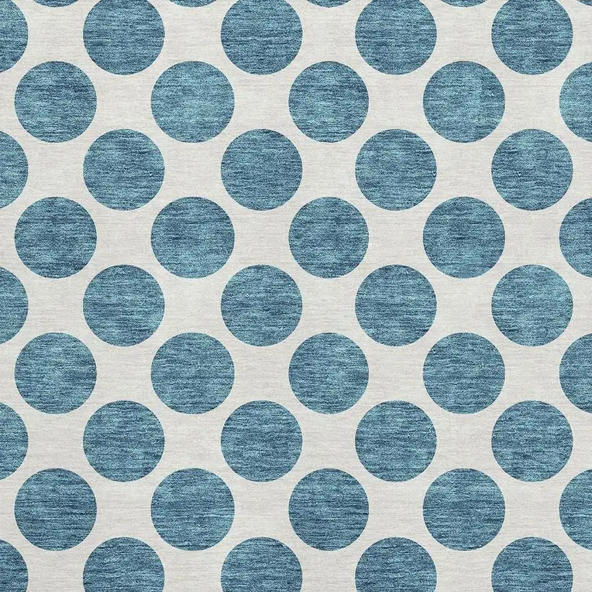 Teal And Ivory Polka Dot Washable Area Rug With UV Protection Photo 2