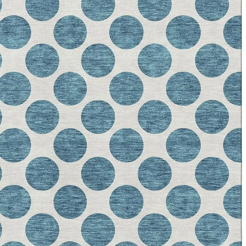 Teal And Ivory Polka Dot Washable Area Rug With UV Protection Photo 2