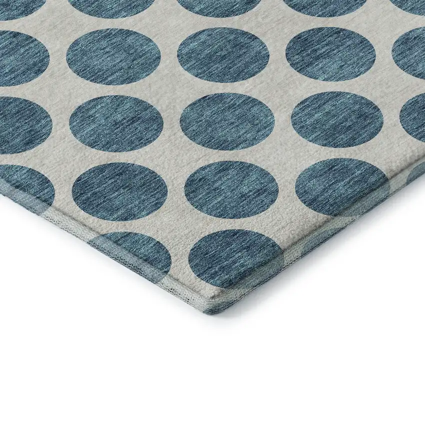 Teal And Ivory Polka Dot Washable Area Rug With UV Protection Photo 7