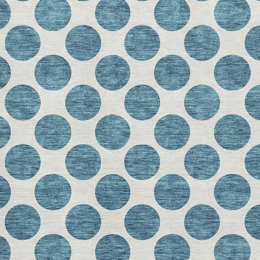 Teal And Ivory Polka Dot Washable Area Rug With UV Protection Photo 2