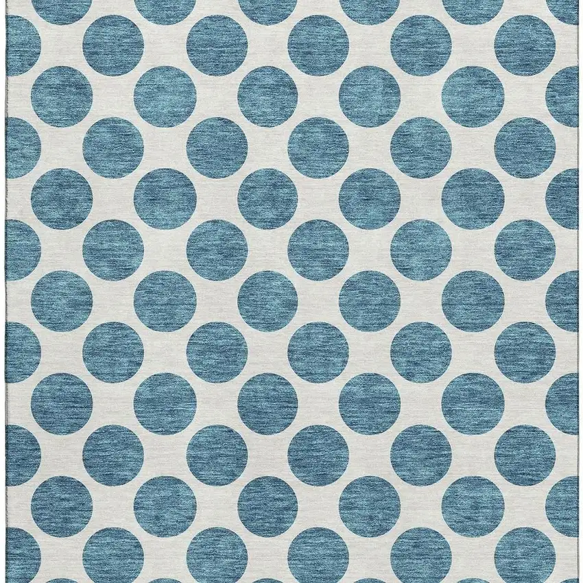 Teal And Ivory Polka Dot Washable Area Rug With UV Protection Photo 3