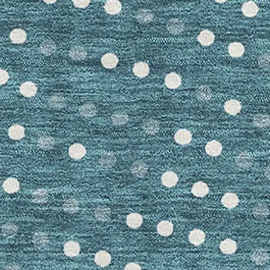 Teal And Ivory Polka Dot Washable Area Rug With UV Protection Photo 2