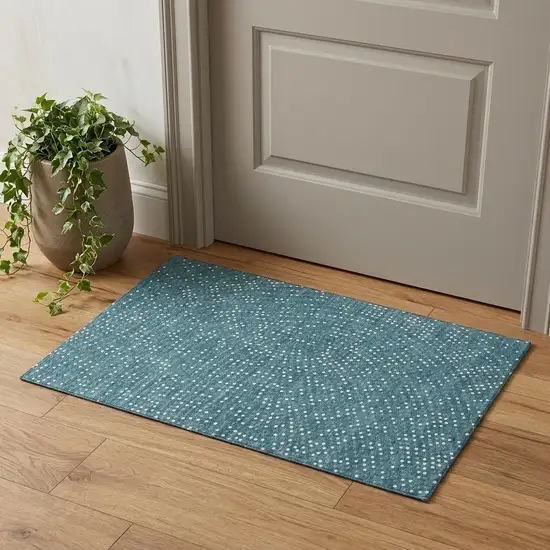Teal And Ivory Polka Dot Washable Area Rug With UV Protection Photo 1