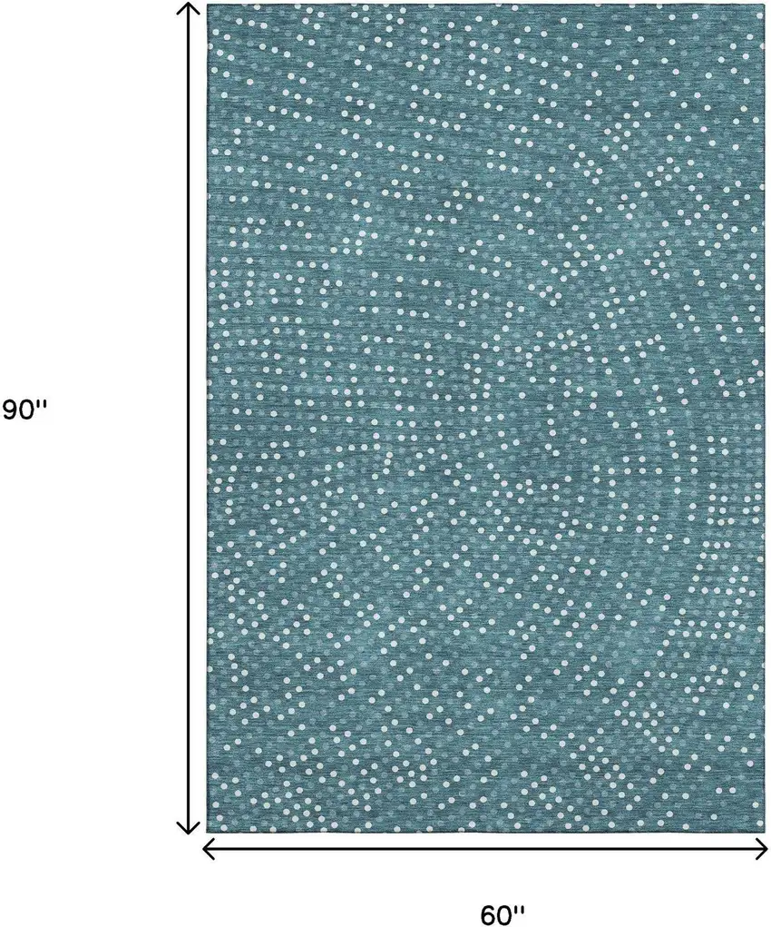Teal And Ivory Polka Dot Washable Area Rug With UV Protection Photo 8