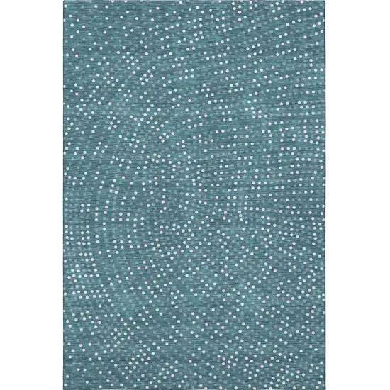 Teal And Ivory Polka Dot Washable Area Rug With UV Protection Photo 3