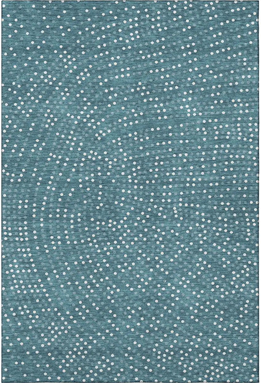 Teal And Ivory Polka Dot Washable Area Rug With UV Protection Photo 3