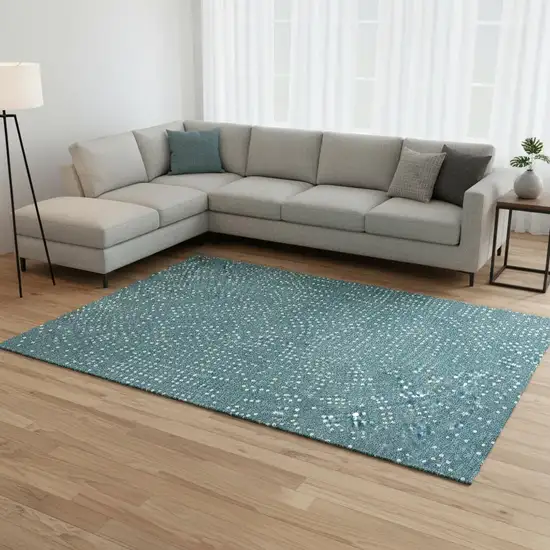 Teal And Ivory Polka Dot Washable Area Rug With UV Protection Photo 2