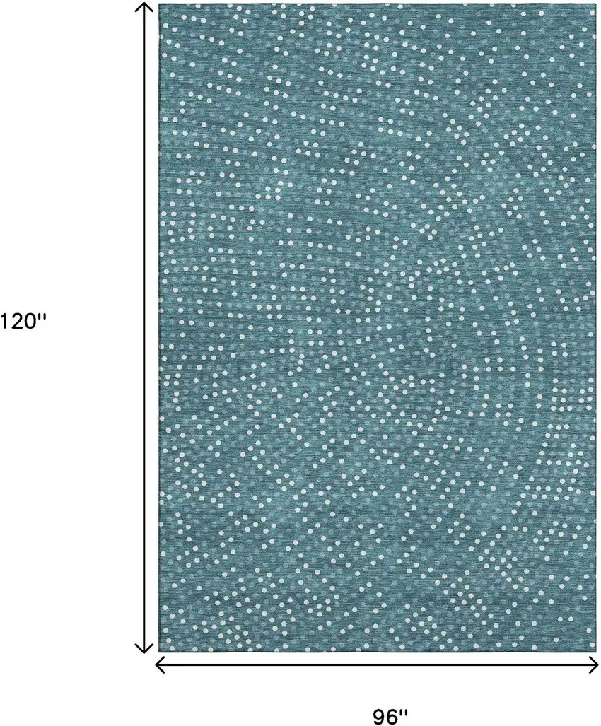 Teal And Ivory Polka Dot Washable Area Rug With UV Protection Photo 9