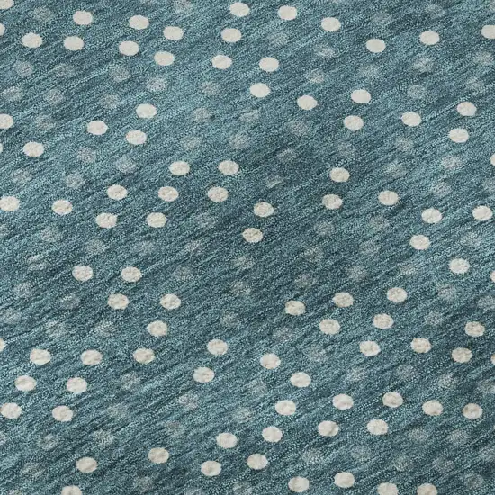 Teal And Ivory Polka Dot Washable Area Rug With UV Protection Photo 8