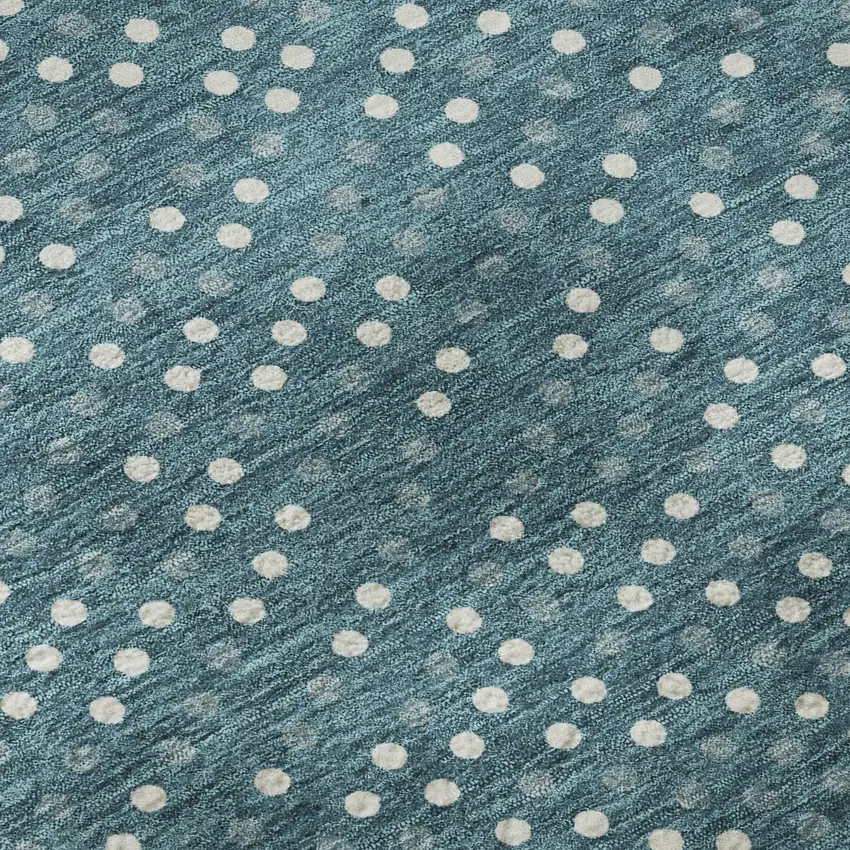 Teal And Ivory Polka Dot Washable Area Rug With UV Protection Photo 8