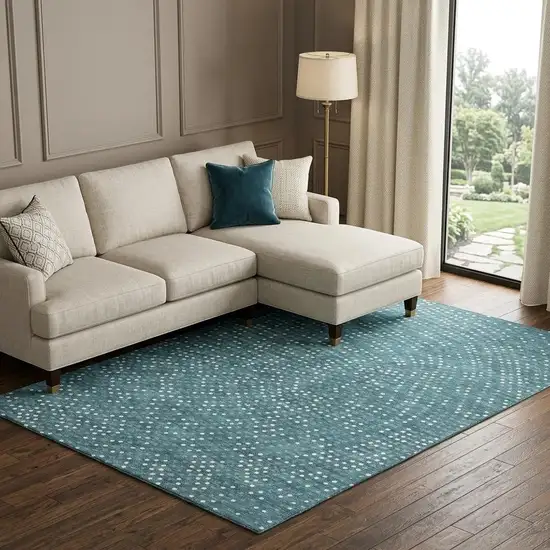 Teal And Ivory Polka Dot Washable Area Rug With UV Protection Photo 1