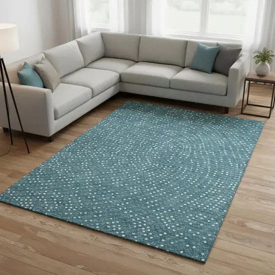 Teal And Ivory Polka Dot Washable Area Rug With UV Protection Photo 2