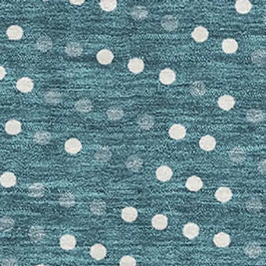 Teal And Ivory Polka Dot Washable Area Rug With UV Protection Photo 2