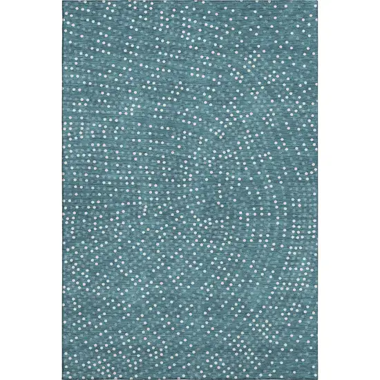 Teal And Ivory Polka Dot Washable Area Rug With UV Protection Photo 1