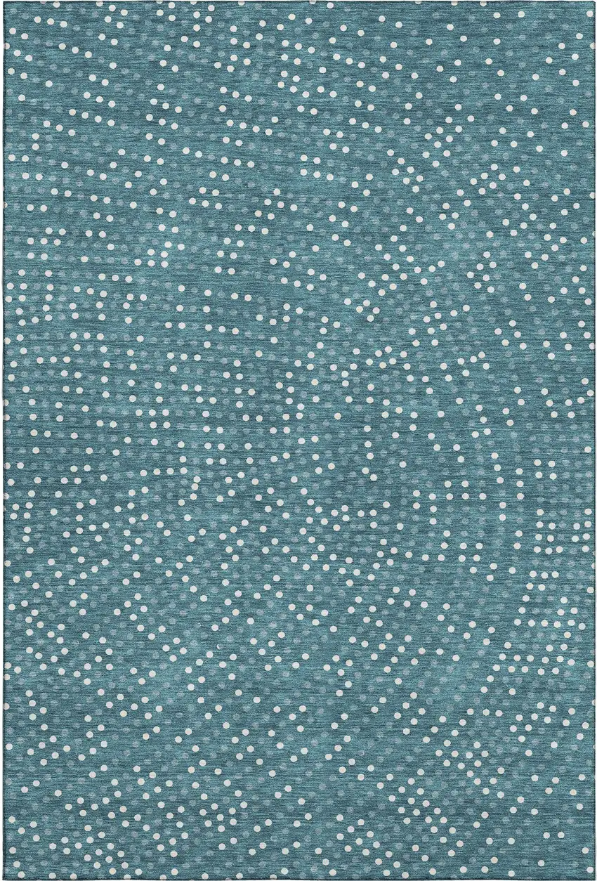 Teal And Ivory Polka Dot Washable Area Rug With UV Protection Photo 1